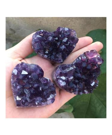 Natural Crystal Rough Beautiful Natural Uruguay Amethyst geode Heart Quartz Crystal Cluster Heart Shape Stones (Color : 60-70g)