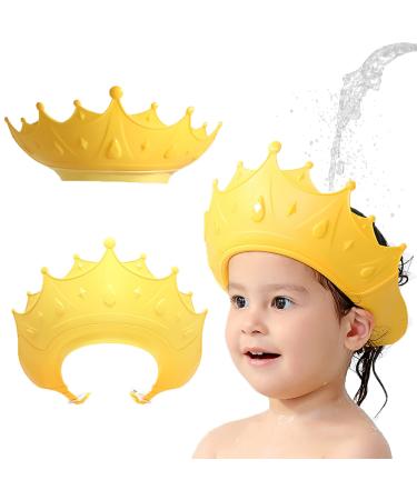 Shower Caps for Kids KAMHBE Baby Shower Cap Shield Adjustable Crown Hair Washing Shampoo Shield Baby Visor for Eyes Ears and Face (Yellow)