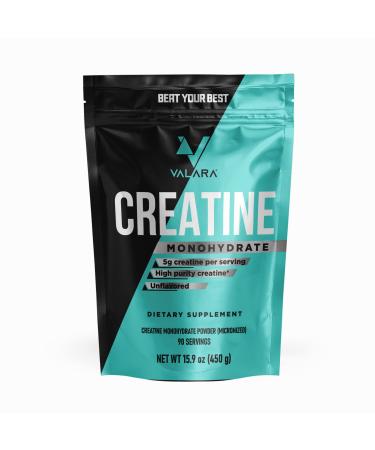 Valara Creatine Monohydrate Micronized Powder 450g, 90 Servings, 5000mg Per Serv (5g) Unflavored, Vegan and Keto Friendly