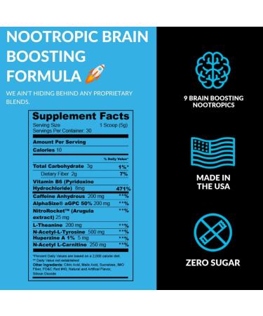 DADORALL Nootropic Powder | Sugar-Free Energy & Focus Drink Mix | 200mg Caffeine | Blue Yum Flavor | 30 Servings | International Shipping - Buy Online on GoSupps.com