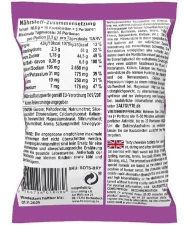 Buy Saltolyte 10 Berry Chewing Tablets | Electrolyte & Salt Supplement | Sodium Magnesium Potassium Calcium - International Shipping Available - Buy Online on GoSupps.com