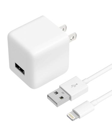 TALK WORKS USB Cable Compatible w/ iPhone 14/14 Plus/14 Pro/14 Pro Max 13/Mini/Pro/Pro Max 12/Mini/Pro/ProMax Phone AirPods iPad - 5' Lightning Cable Wall Charger Adapter - MFI Certified (White) Cable + Charger White