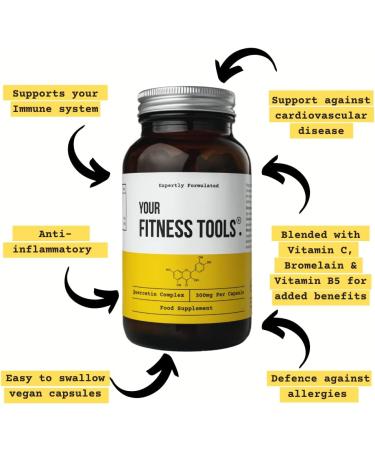 Vegan Quercetin Complex 300mg with Bromelain & Vitamin C | 120 Vegan Capsules | Supports Immune System & Respiratory Health | Made in UK - Buy Online on GoSupps.com
