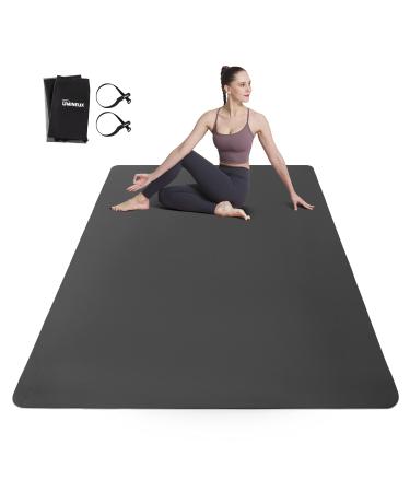 Large Yoga Mat for Men and Women - 6'x4'x6mm, Extra Wide TPE Fitness Mat for Home Gym Workout, Non-Slip, Perfect for Barefoot Exercise (Yoga, Pilates, Stretching, Meditation) 72"x48"x1/4" Black & Glacier Gray