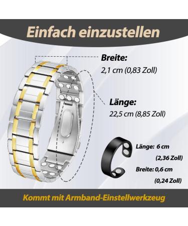 Vicmag Men's Magnetic Therapy Bracelet - Titan Steel for Arthritis Pain Relief | Adjustable Folding Lock | Silver & Gold Options - Buy Online on GoSupps.com