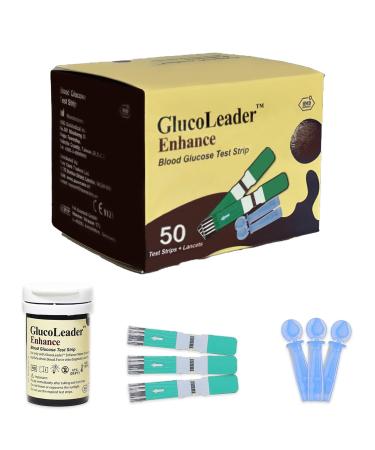 GlucoLeader Enhance Pack of 50 Diabetic Test Strips and Lancets - Blood Glucose Test Strips - Made in Taiwan 50 Strips & 50 Lancets - Blue 1 count (Pack of 50)