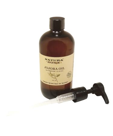 Narura Bona's Pure Moisturizing Jojoba Oil for Skin Hair Massage and Nails (Big 16 Oz Amber Glass Pump Bottle) - Rejuvenating Anti-Aging Organic Oil JOJOBA OIL 16 Fl Oz (Pack of 1)