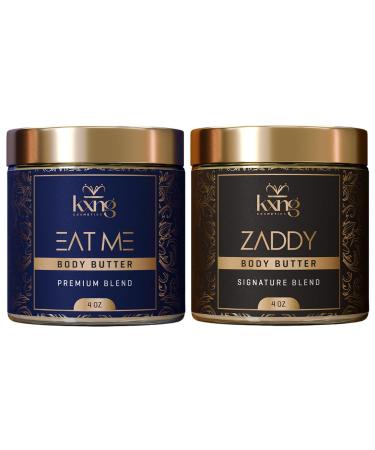 KXNG Cosmetics Organic Shea Body Butter Duo 2 4oz (Zaddy & Eat Me 2) | Rich Shea Cocoa Butter Mango & Coconut Oil Blend | Body Moisturizer Cream for Men & Women | Hydrating Care for Hands Feet