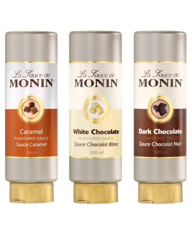 Monin Flavoured Sauce Set Caramel Light & Dark Chocolate Set of 3 3 x 500 ml - Buy Online on GoSupps.com