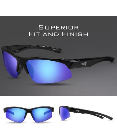 KastKing Cuivre Polarized Sport Sunglasses - Ideal for Driving, Fishing, Cycling - UV Protection - Gloss Black/Smoke-Cobalt Mirror - Buy Online on GoSupps.com