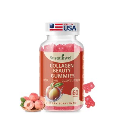 SustainWell Collagen Peptide Gummies for Women & Men Sugar-Free Protein Supplement Supports Skin Elasticity Hair Growth & Nail Strength 60 Count