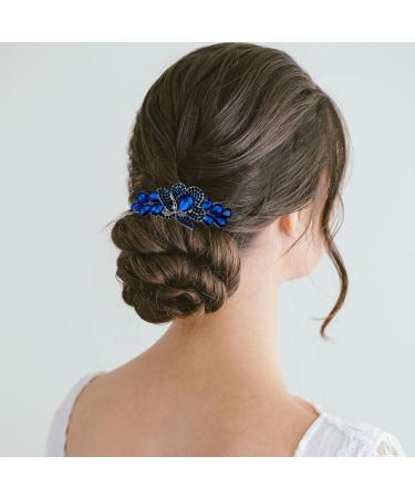 Vintage Blue Flower Jewelry Design Hairpin Rhinestone Flower Hair Clips Hair Barrette for Women and Girls French Style Hairclips Hair Accessories - Buy Online on GoSupps.com