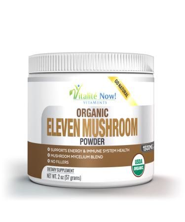 Organic 11 Mushroom Powder - USDA Certified - Lion's Mane  Reishi  Cordyceps  Maitake  Shiitake  Turkey Tail  Chaga  Zhuling  Wood Ear  Poria Cocos  Hime-Matsutake - Immunity & Energy  No filler