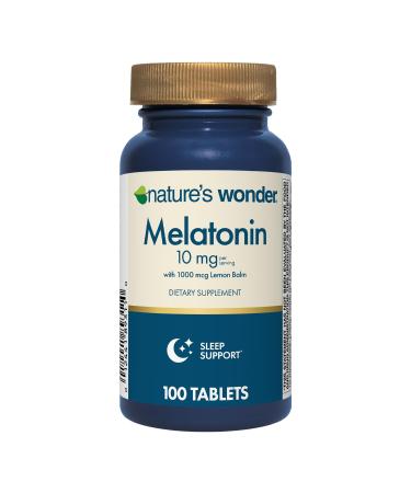 Nature's Wonder Drug-Free Melatonin 10 mg with Lemon Balm Tablets for Adult Sleep Health 100% Drug Free Sleep aid Promote Healthy Sleep and Wake rhythym and Patterns
