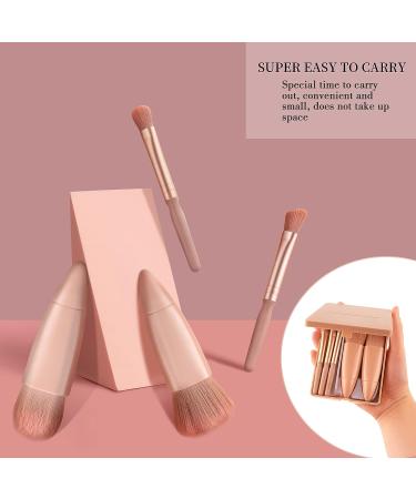 Travel Makeup Brushes Set with Mirror - 5 Piece Pink Makeup Brush Set for Foundation, Powder, Concealers, and Eye Shadows - Buy Online on GoSupps.com