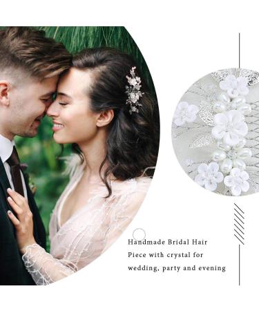 Aukmla Silver Pearl Flower Bride Wedding Hair Comb - Bridal Leaf Headpiece for Women & Girls - Buy Online on GoSupps.com