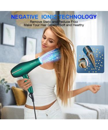 Pro Ionic Salon Hair Dryer - 2000 Watt AC Motor, Quick Drying with Diffuser, Lightweight Green & Gold - Buy Online on GoSupps.com