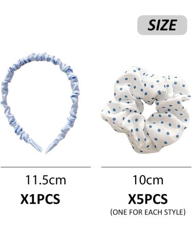 5 Pieces Of Hair Ties 1 Piece Of Hair Band Girl'S Hair Tie Plaid And Polka Dot Hair Ties Blue Hair Rope Hair Accessories Ponytail Hair Accessories Soft And Fluffy Hair Ties - Buy Online on GoSupps.com