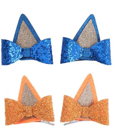 Sgehen 2 Pairs Blue Orange Dog Ears Hair Clip for Girls Halloween Animal Headwear Cosplay Costume Accessories Birthday Party Gift