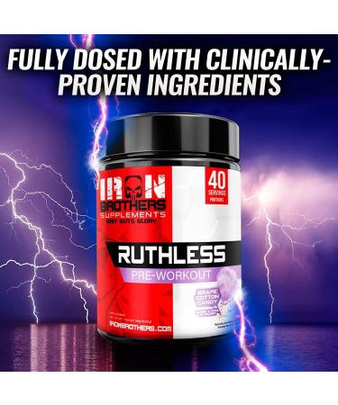 Iron Brothers Supplements Ruthless Pre workout Powder for Women & Men | Creatine-Free Nitric Oxide Booster | Energy & Focus | Workout Supplement Bulk Pre-Workout | 40 Servings (Grape Cotton Candy) - Buy Online on GoSupps.com