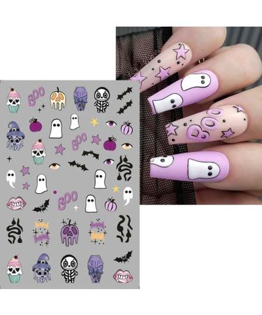Halloween Nail Art Stickers - 6PCS Self-Adhesive Cute Decals | Bat Pumpkin Spider & Ghost Designs for Women & Girls - DIY Decoration Supplies - Buy Online on GoSupps.com