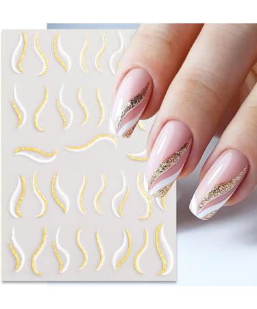 3D Glitter French Line Nail Stickers - Self-Adhesive Geometric Nail Art & Design Accessories - Buy Online on GoSupps.com