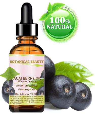 Shop Botanical Beauty ACAI BERRY OIL - 100% Pure Natural Virgin Unrefined Cold Pressed Carrier Oil for Face Skin Hair & Nails | Rich in Vitamin E - 0.5 fl.oz (15 ml - Buy Online on GoSupps.com
