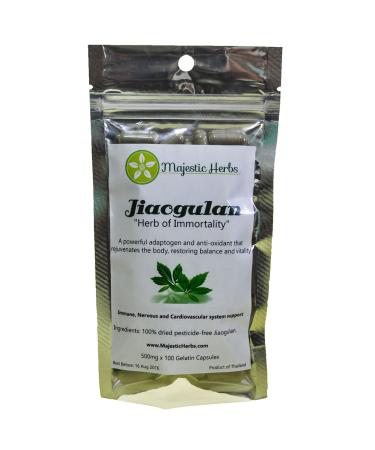 Majestic Herbs Jiaogulan Capsules (Gynostemma Pentaphyllum) Organically Grown | Improve Overall Health | Longevity Antiaging 100% Crushed Leaf (100x500mg)