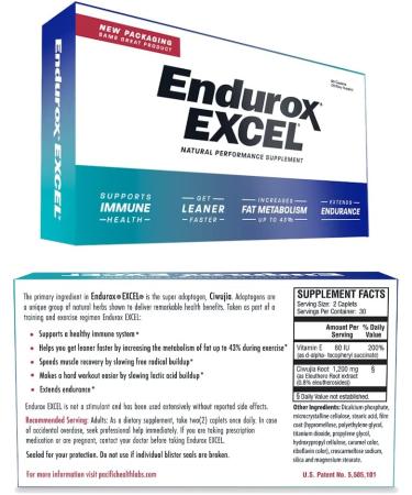PacificHealth Endurox Excel Natural Performance Supplement - 60 Caps with Ciwujia Root for Increased Metabolism and Endurance - Buy Online on GoSupps.com