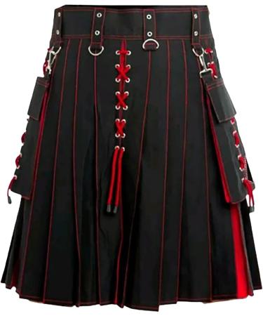 Stylish A2-Red XL Scottish Kilt Fold Skirt for Men | Comfortable High Waist Checkered Mini Skirt - Perfect for Streetwear & Excursions - Buy Online on GoSupps.com