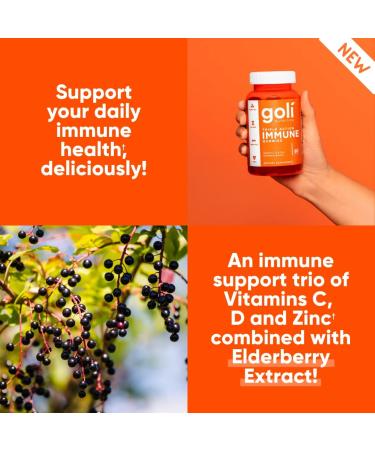 Goli Immune Gummy Vitamins - 60 Count with Elderberry, Vitamin C, D & Zinc - Plant-Based, Vegan, Non-GMO - Gluten-Free & Gelatin-Free - Buy Online on GoSupps.com