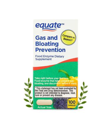 Equate Gas and Bloating Relief & Prevention Capsules Alpha-Galactosidase Food Enzyme Supplement Helps Prevent Gas Before It Starts 100 Count