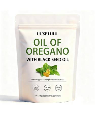 Juvein LUXELULL 2-in-1 Oil of Oregano Softgels Oregano Oil Supplement Capsules Non-GMO Oregano Oil and Black Seed Oil - 180 Softgels(1Pc)
