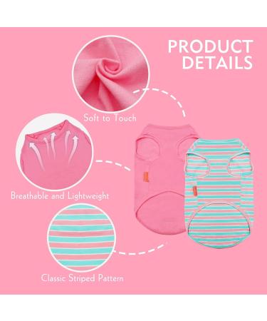 KYEESE 2 Pack Striped Dog Shirts - Soft Cotton Tank Top for Dogs - Sleeveless Cat Shirts - 16 Chest - 2Pack (Striped+Pink) - Buy Online on GoSupps.com