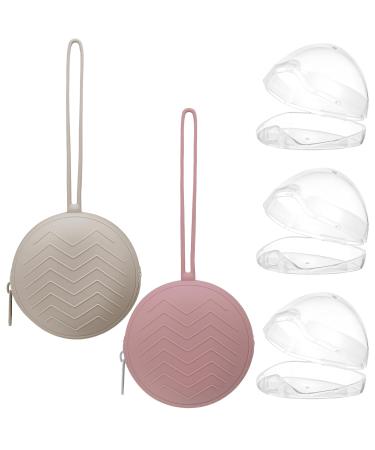 5 pieces of pacifier box for on the go 2 pieces of silicone pacifier storage box and 3 pieces transparent plastic pacifier boxes for baby girls boy (pink + light gray)