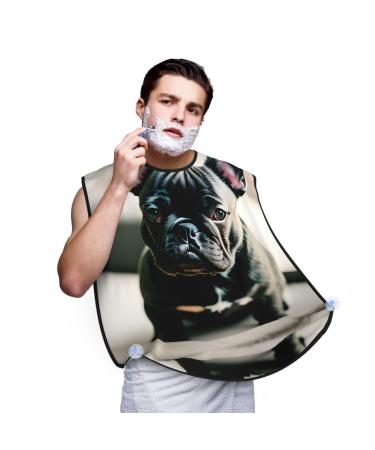 Adorable French Bulldog Print Beard Bib Apron For Men Beard Hair Catcher For Men Shaving Trimming Beard Cape Cloth Black