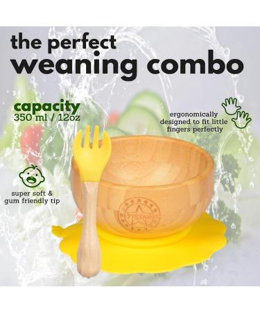 Bamboo Baby Weaning Set - Suction Bowl, Plate, Spoon & Fork in Yellow - Buy Online on GoSupps.com