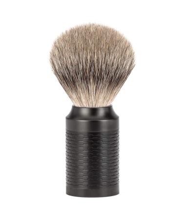 M HLE shaving brush - Rocca series - silvertip badger - handle stainless steel black DLC