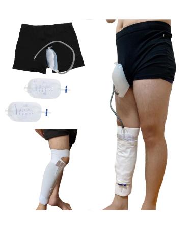Male Urinal Bag Catheter Leg Bag Holder Pee Bag Portable Wearable Men's Urinal Elastic Waistband Toilet Elastic Waistband Catheter Fixation Device Elastic Calf Catheter Brace (L)