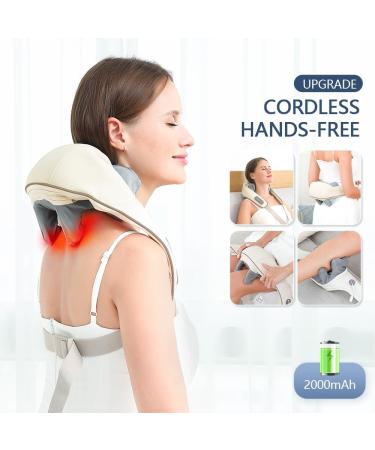 Shiatsu Neck Massage Device with Heat - 5D Deep Tissue Relief for Neck Back & Shoulders - Beige - Buy Online on GoSupps.com