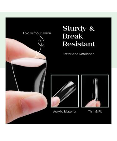 240pcs Clear French Chameleon Long Square Nail Tips - Full Cover Fake Nails with Box for Salons and DIY Nail Art - 10 Sizes - Buy Online on GoSupps.com