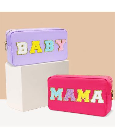 Nylon Washable Valentines Gift Makeup Bag - Women Chenille Letter Travel Organizer Pouch for Mama Cosmetics with Patches (Rose Red) - Buy Online on GoSupps.com