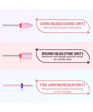 Professional Ceramic Nail Drill Bits Set - 3Pcs 3/32'' Acrylic File Bits for Manicure Pedicure - Pink Nail Drill Bit Set - Buy Online on GoSupps.com