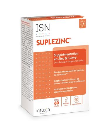 ISN - Ineldea Santé Naturelle Suplezinc - Dietary supplement - Zinc and Copper Bisglycinates - Maintaining proper immune function - Antioxidant action - 2 months cure
