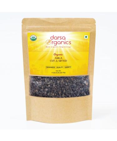 Darsa Organics Dried Amla Indian Gooseberry 4oz - Organic Amla Fruit Cut & Sifted - USDA Certified Non-GMO, Vegan, Kosher and Gluten Free - Vitamin C Rich Gooseberry for Tea, Hair Growth and Skin Immunity Amla Cut & Sifted