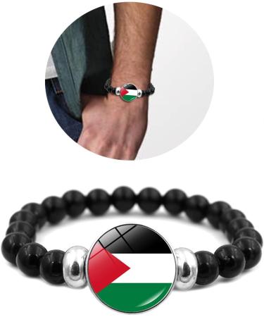 Kuaiyiju Leather Palestine Flag Bracelet - Multi-Layer Woven Pearl Jewelry for Men & Women | Fashion Accessories - Buy Online on GoSupps.com
