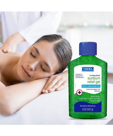 Lucky Super Soft Sunburn Relief Gel with Aloe Vera & Lidocaine - 8 oz | Soothes Pain, Redness, and Itch - Buy Online on GoSupps.com