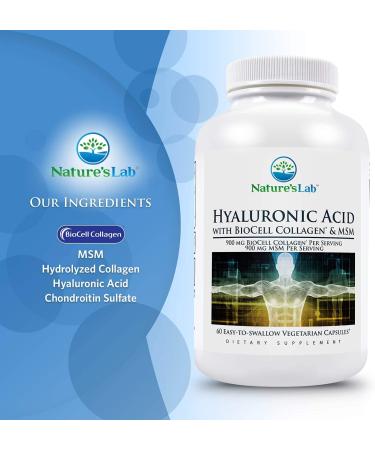 Nature's Lab Hyaluronic Acid with Biocell Collagen, MSM - 60 Capsules - Skin Hydration & Joint Health - Buy Online on GoSupps.com