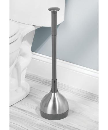 mDesign Toilet Plunger Set with Lift & Lock Cover - Modern Heavy Duty Gray/Brushed Stainless Steel - Compact Freestanding Storage Caddy for Bathroom - Buy Online on GoSupps.com