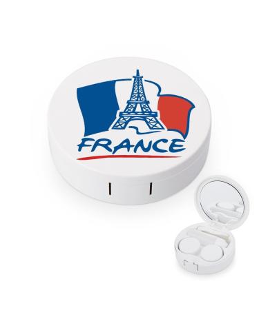 France Eiffel Tower Flag Round Case for Contact Lens Kit Storage Box with Mirror Portable Cute Lens Holder